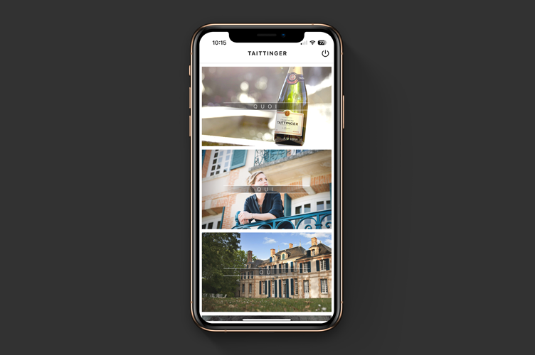 Application mobile Taittinger - Menu principal