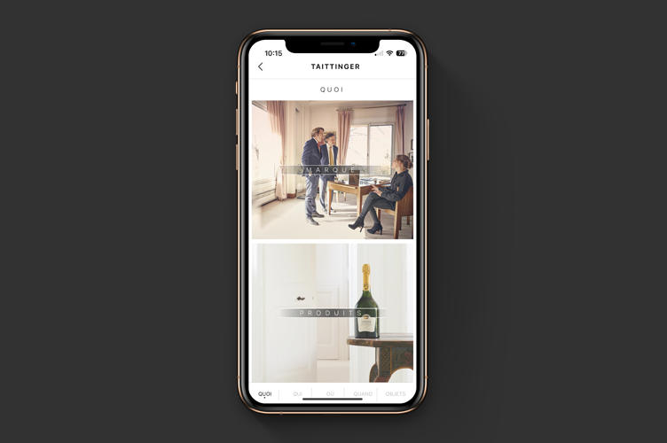 Application mobile Taittinger - Menu secondaire